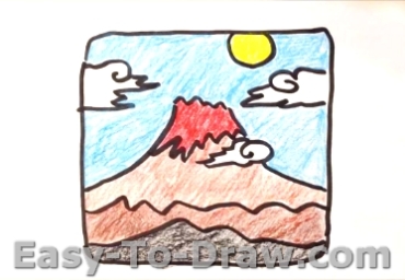 How to Draw a Cartoon Mountain (Mount Fuji) for Kids