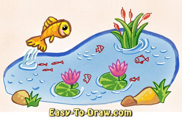 How to draw fish pond