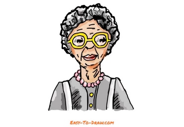 How to draw cartoon grandma, old lady for kids » 