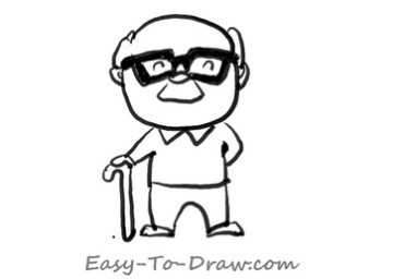 How to draw a cartoon grandpa with a cane in hand for kids » Easy-To