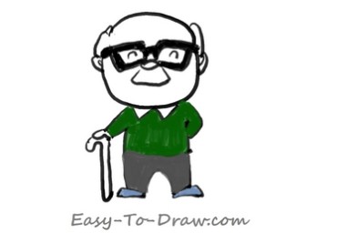 How to draw a cartoon grandpa with a cane in hand for kids »  