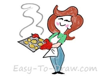 How to Draw a Cartoon Mom with Cookie Tray » 